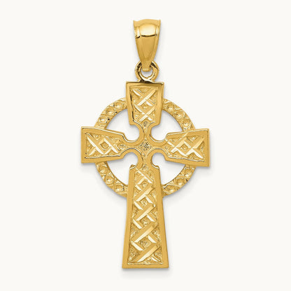 Diamond-cut Celtic Cross Pendant, 14K