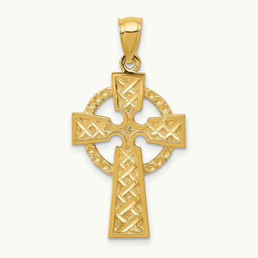 Diamond-cut Celtic Cross Pendant, 14K
