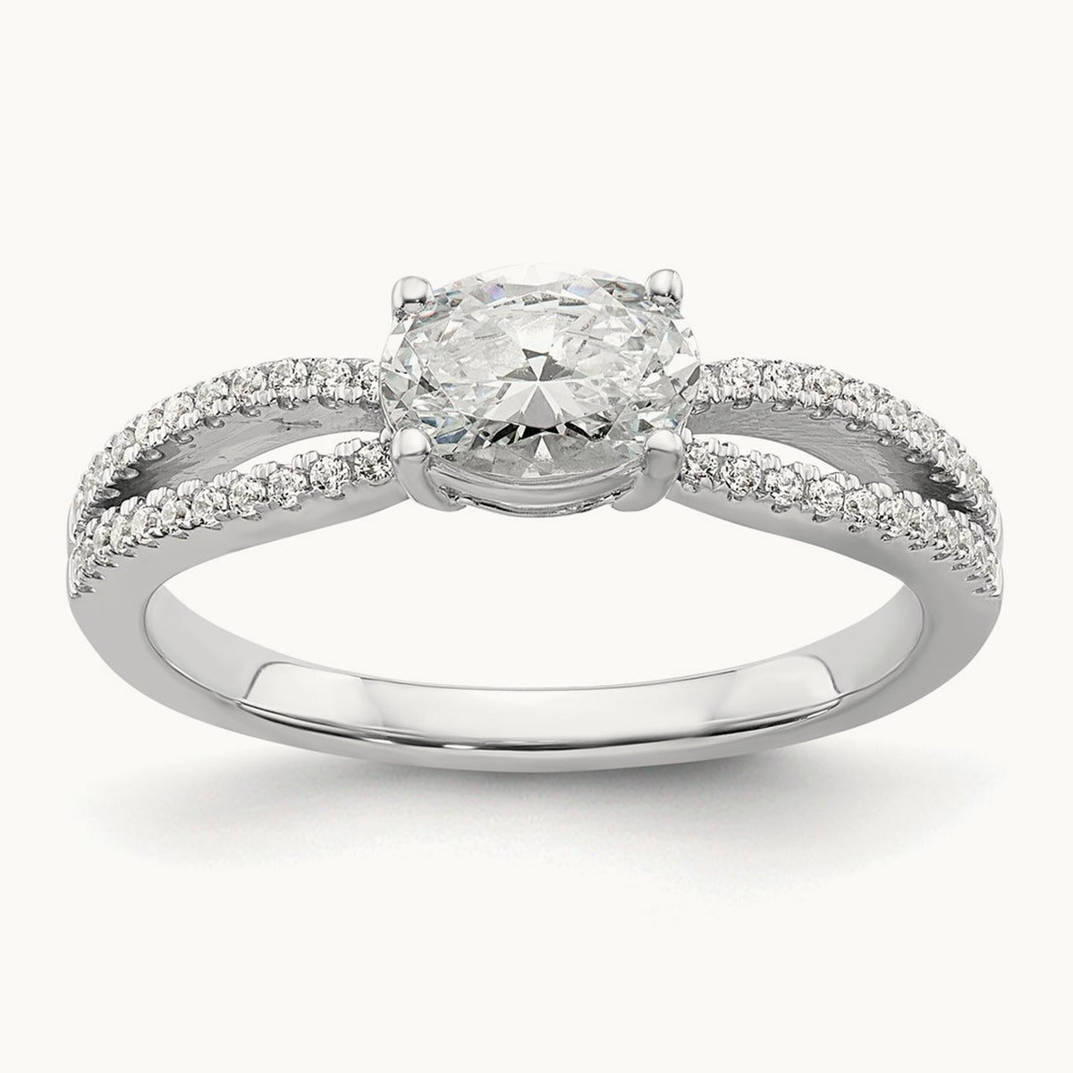East West Oval Semi-Mount Engagement Ring — 3/4 ct, 7