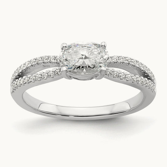 East West Oval Semi-Mount Engagement Ring — 3/4 ct, 7
