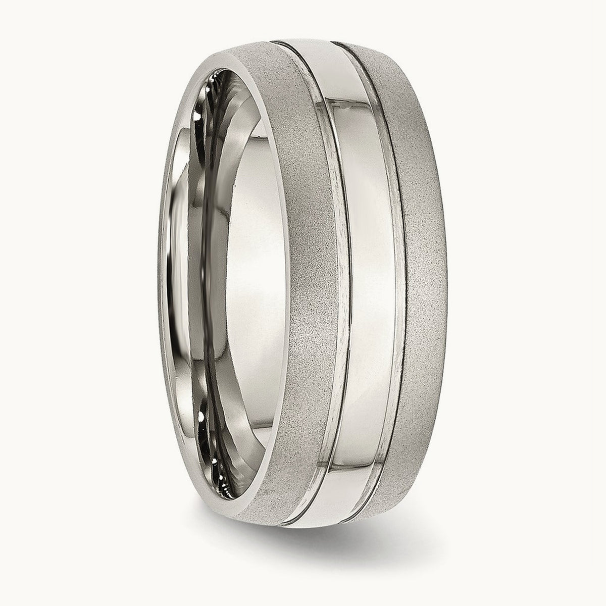 Polished with Brushed Edge Grooved Band — 8mm