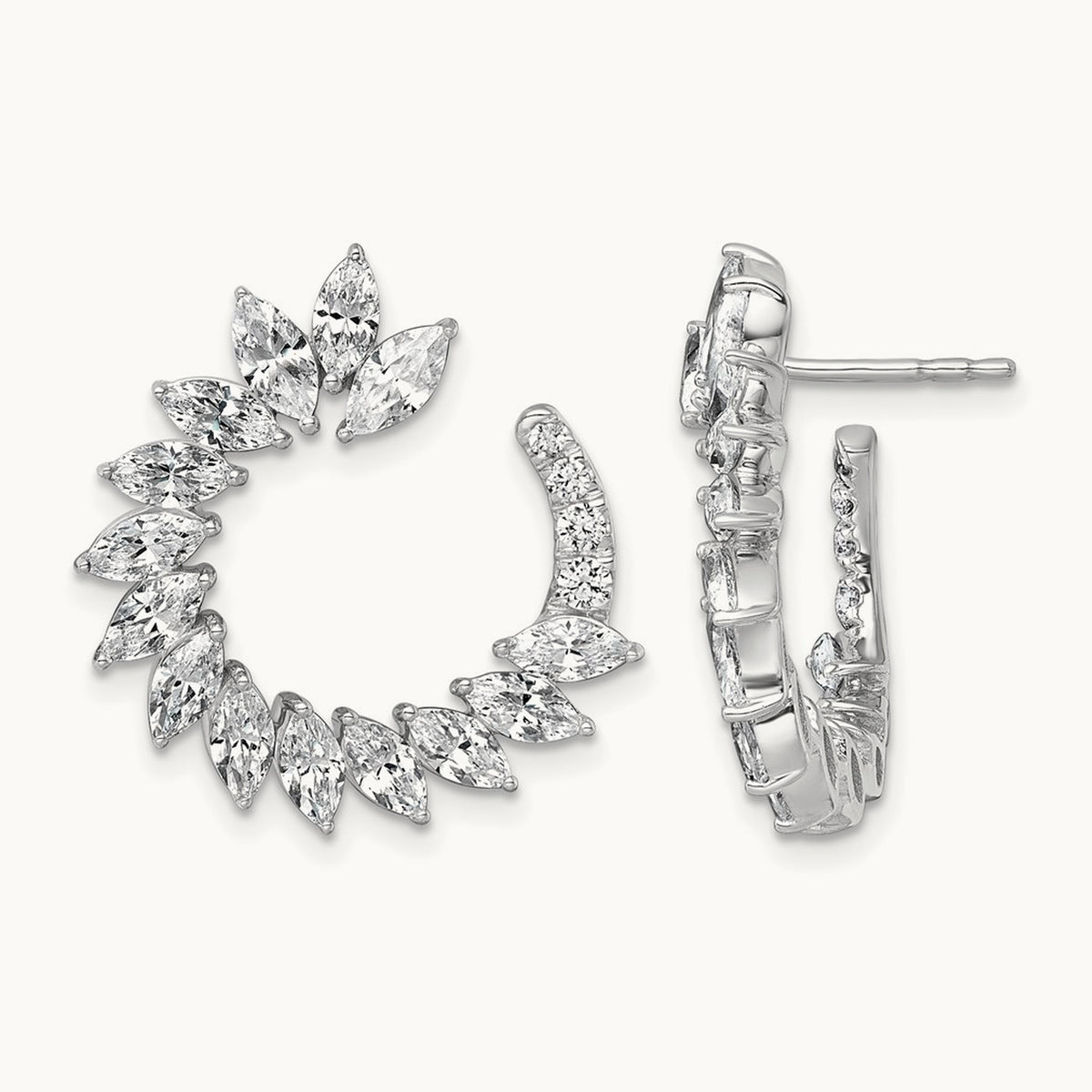 Fashion J-Hoop Post Earrings, 3.75 ct tw Lab-Grown Diamond — 14K White Gold