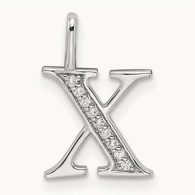 Diamond Letter X Initial Pendant, 14K White Gold