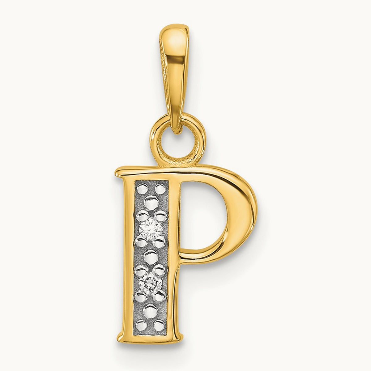Diamond Letter P Initial Pendant, 14K with Rhodium