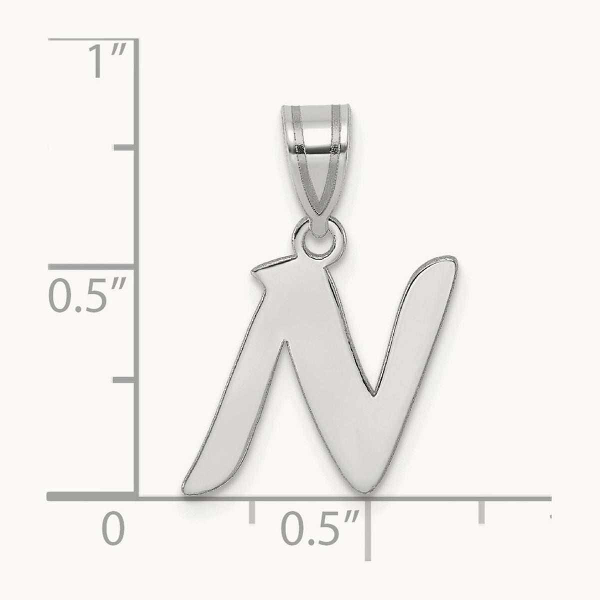 Polished Script Initial Pendant — 14K White Gold, N