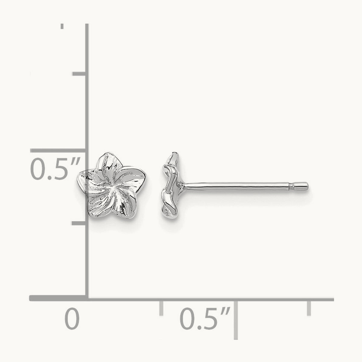 Plumeria Flower Post Earrings — 14K White Gold, 5mm