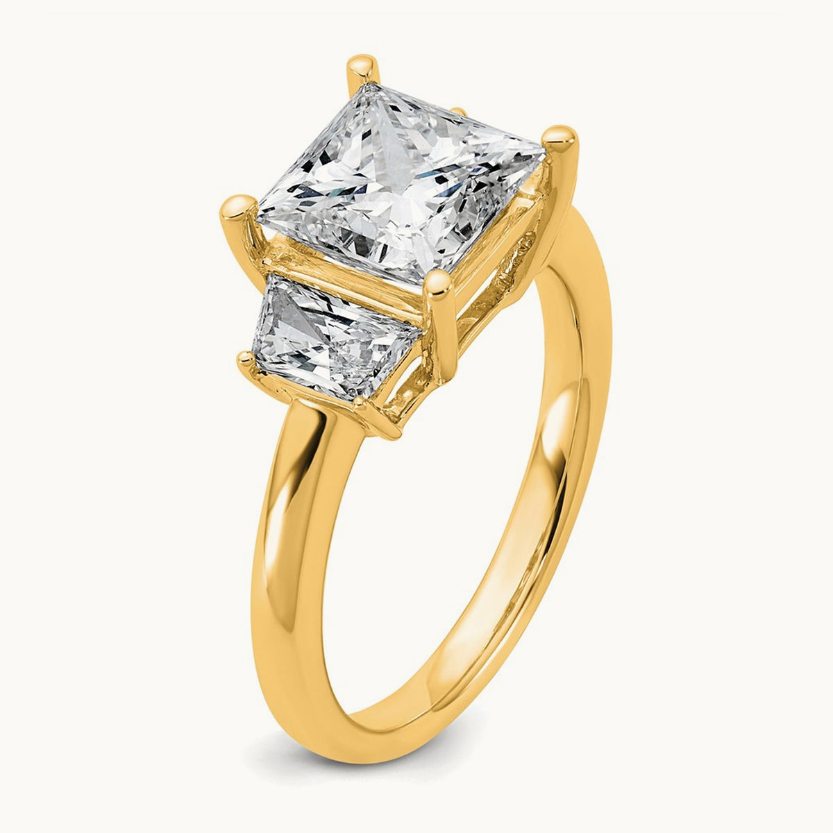 Princess & Trapezoid Engagement Ring — 14K Yellow Gold, 3 1/3 ct, 7