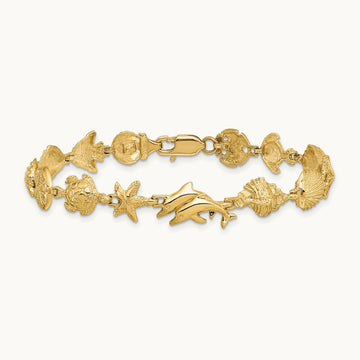 Nautical Combination w/ Dolphins Link Bracelet, 14K