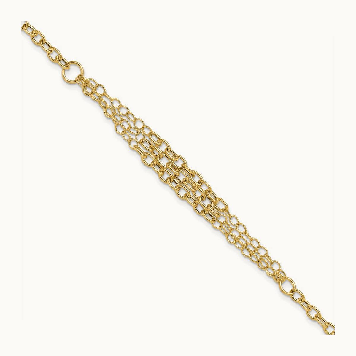Polished and Textured 3 Layer Fancy w/ .5in ext. Bracelet, 14K