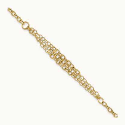 Polished and Textured 3 Layer Fancy w/ .5in ext. Bracelet, 14K