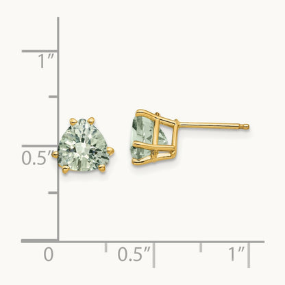 Trillion Checker-Cut Green Quartz Earrings, 7mm, 14K