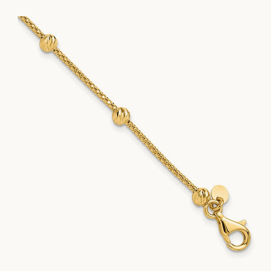 Polished and Diamond-cut Beaded Bracelet, 14K
