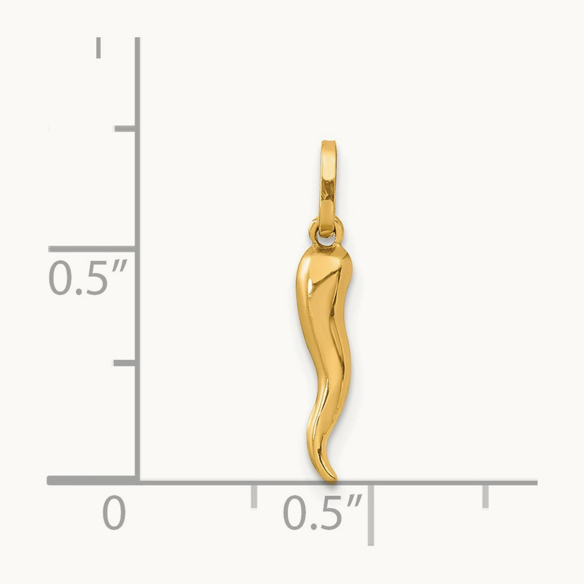 3D Italian Horn Charm — 14K Yellow Gold, 20mm