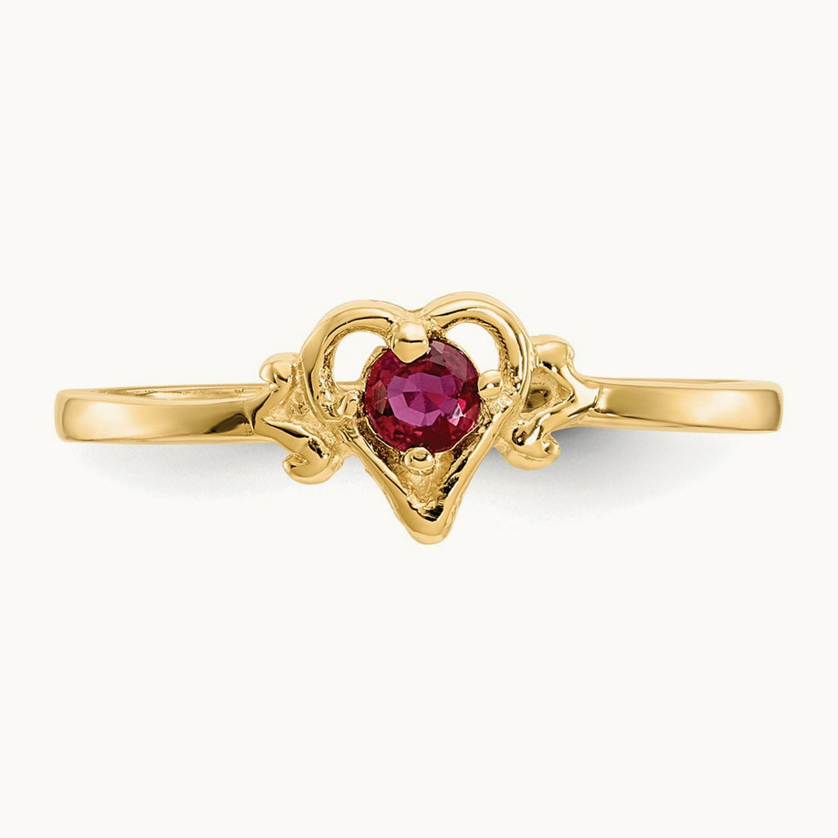 Ruby Birthstone Heart Ring — 14K Yellow Gold, 7