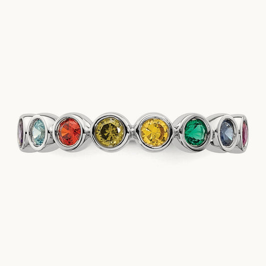 8 Birthstone Mother's Ring, 14K White Gold