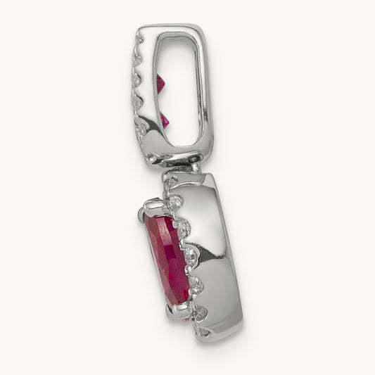 Created Ruby Oval Halo Pendant, 0.20 ct tw Lab-Grown Diamond