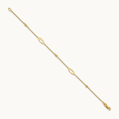 Polished Link Hearts and D/C Beads 7.5in Bracelet, 14K