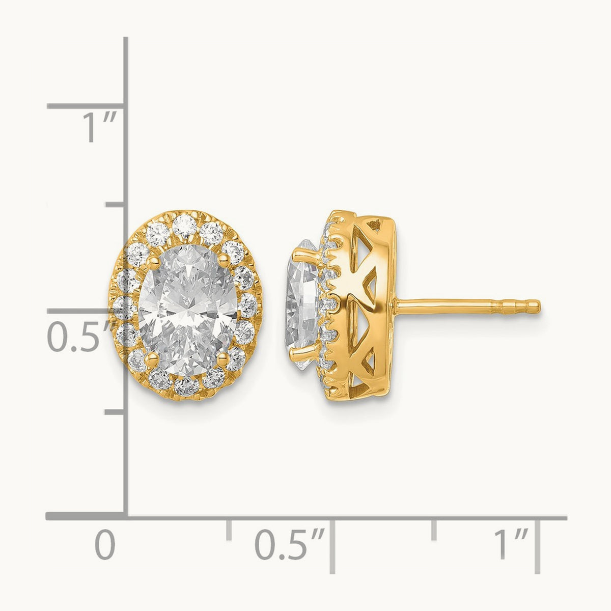Oval Halo Post Earrings, 2.50 ct tw Lab-Grown Diamond — VS/SI (Great), 14K Yellow Gold