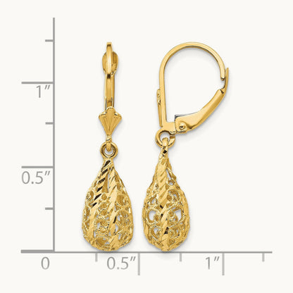 Polished Diamond-Cut Filigree Dangle Leverback Earrings, 14K