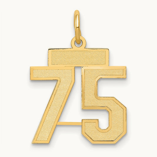 Small Satin Number 75 Charm — 14K Yellow Gold