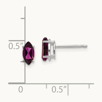 7x3. Rhodolite Garnet Marquise Stud Earring, 5mm, 14K White Gold