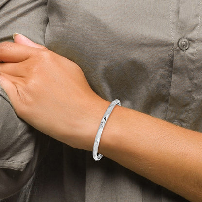 Polished Satin Diamond-cut Flexible Bangle — 14K White Gold