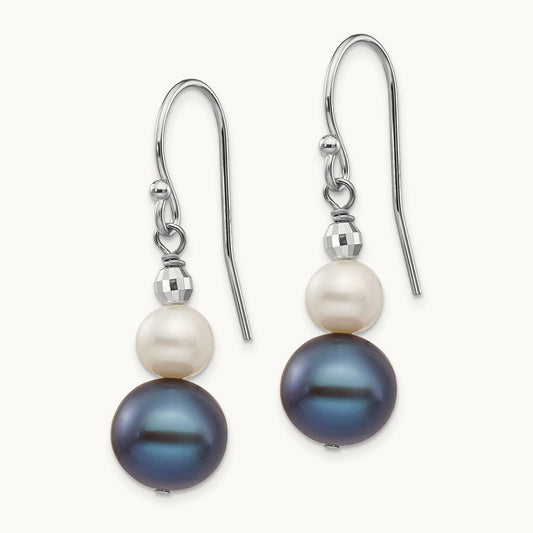 6- Semi-round FWC Pearl Graduated Dangle Earrings, 9mm, 14K White Gold