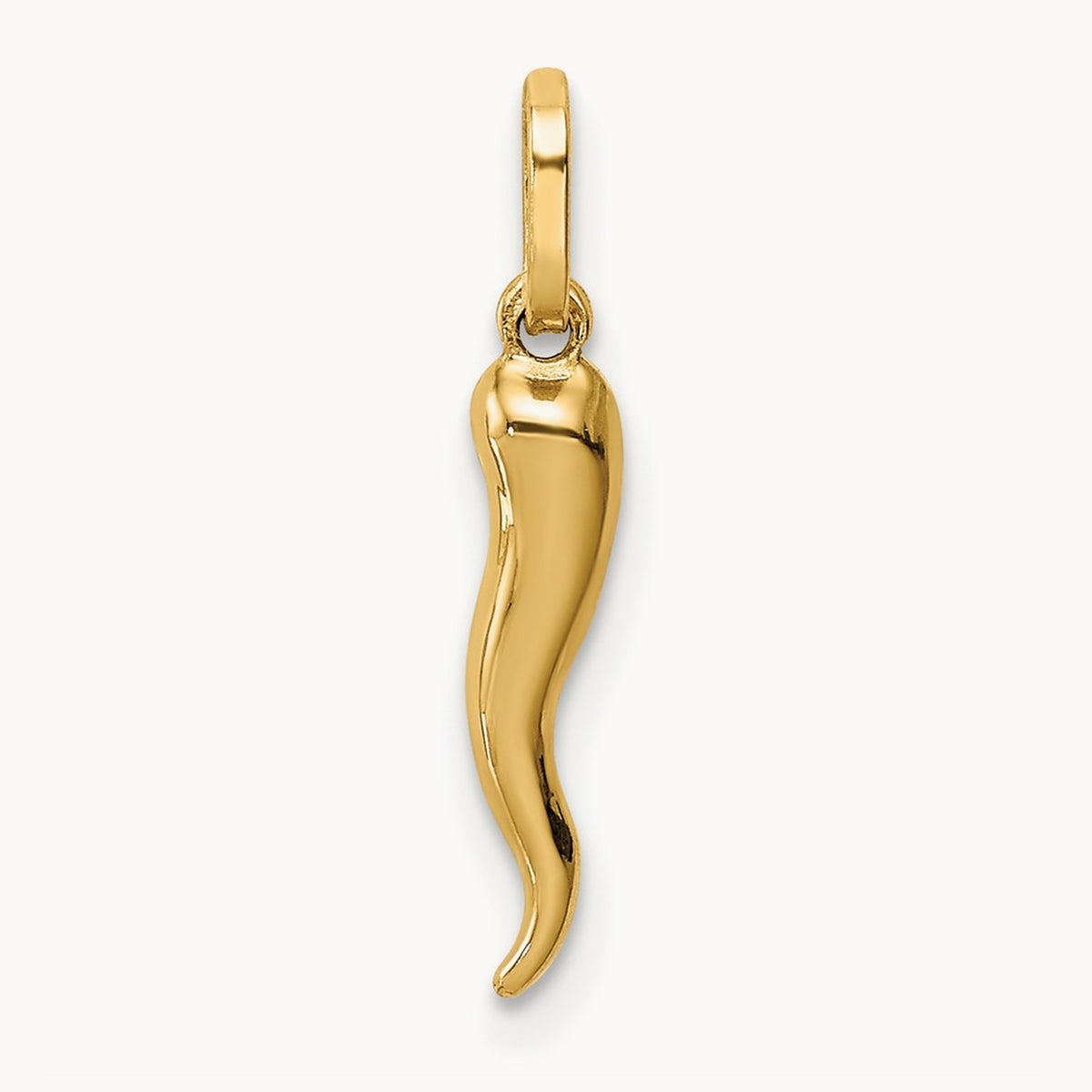 3D Italian Horn Charm — 14K Yellow Gold, 20mm