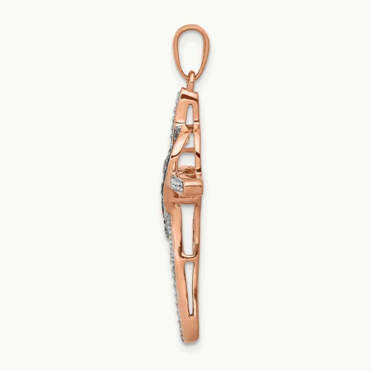 Red and White Diamond Cross w/Heart Pendant, 14K Rose Gold