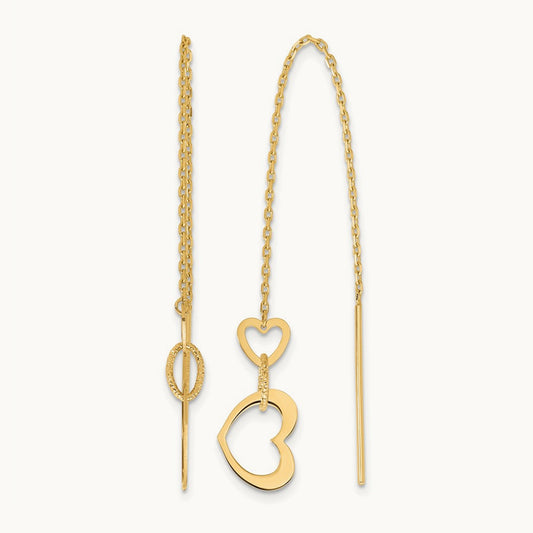 Polished Hearts Dangle Threader Earrings, 14K