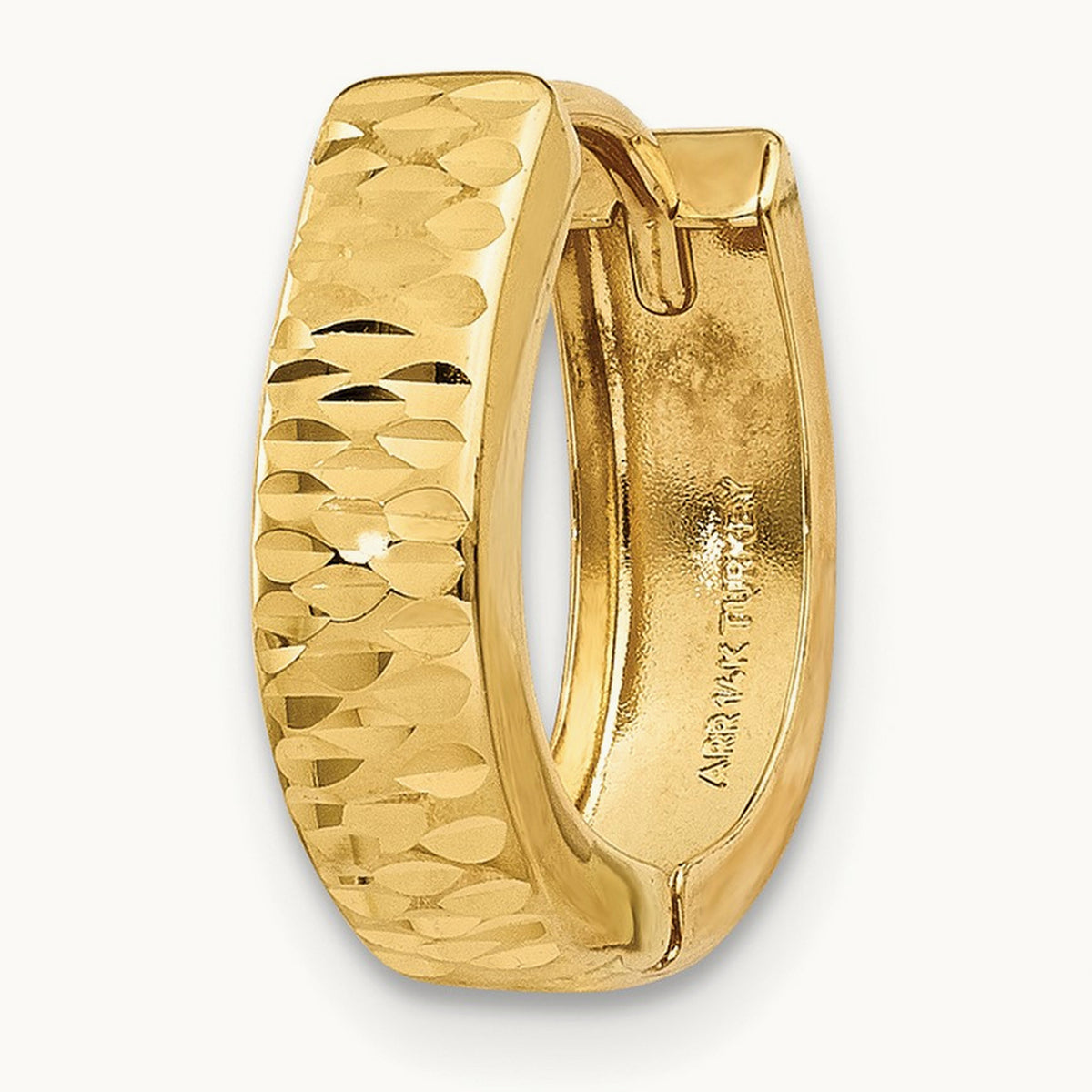 Single 14K Gold Textured and Polished Hinged Hoop Earring