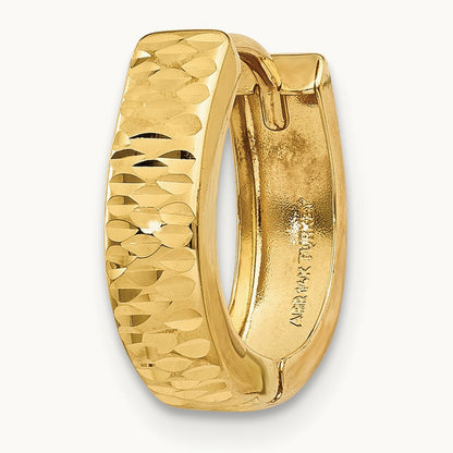 Single 14K Gold Textured and Polished Hinged Hoop Earring