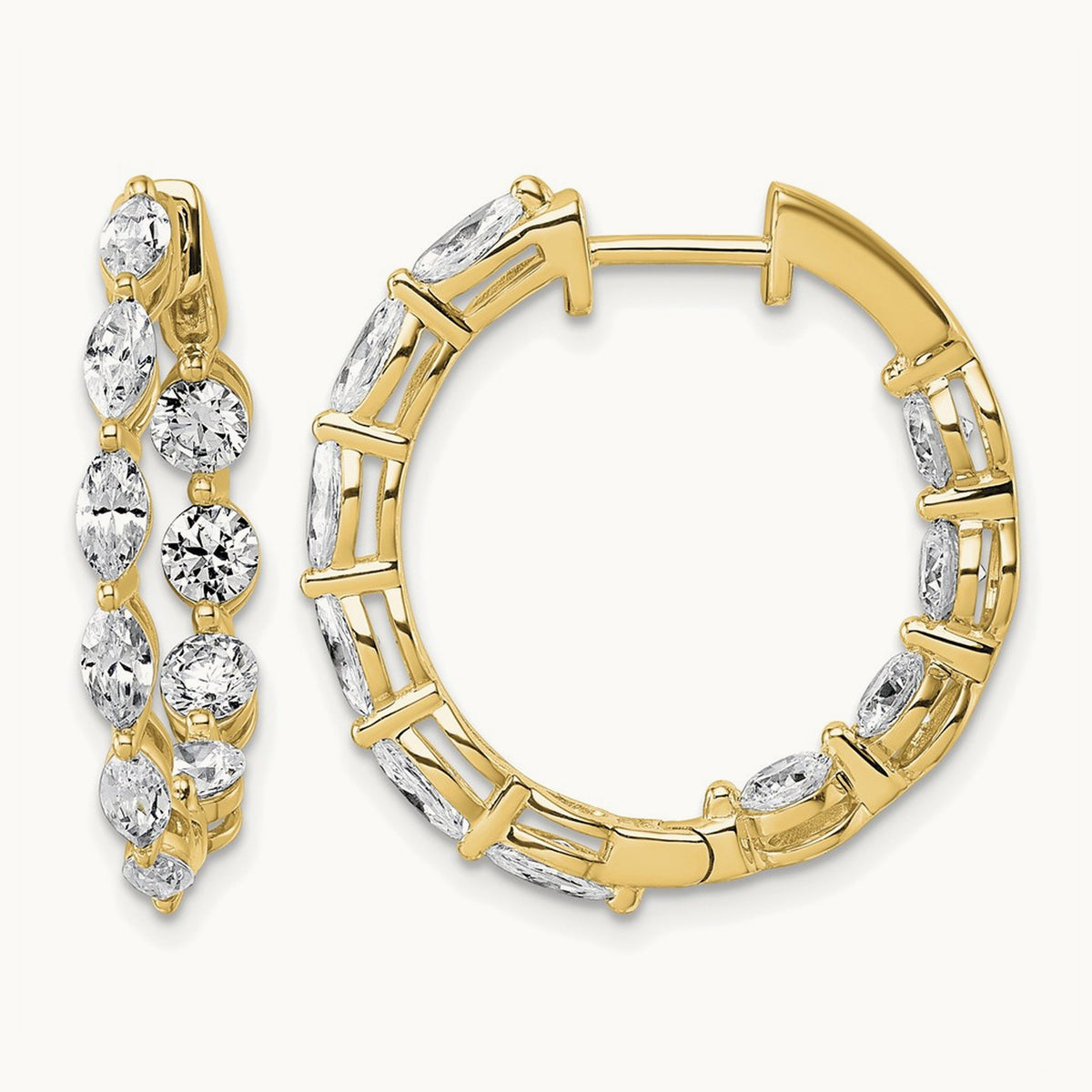 Hinged in/Out Hoop Earrings, 3.25 ct tw Lab-Grown Diamond — 14K Yellow Gold