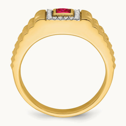 Square Ruby and Diamond Mens Ring, 14K