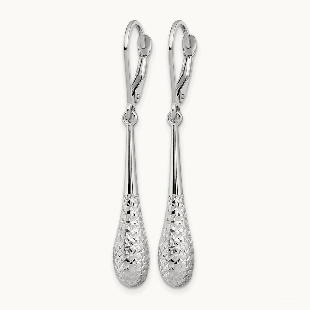 Diamond-cut Leverback Earrings — 14K White Gold