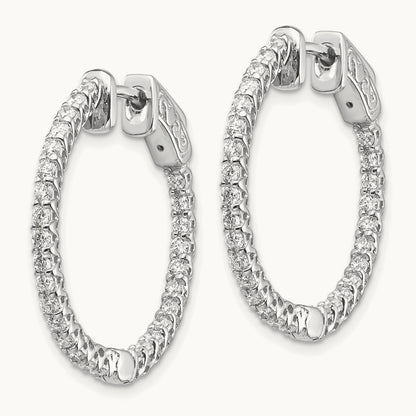 Diamond Round Hoop w/Safety Clasp Earrings, 14K White Gold