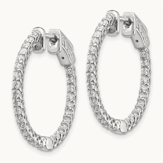 Diamond Round Hoop w/Safety Clasp Earrings, 14K White Gold