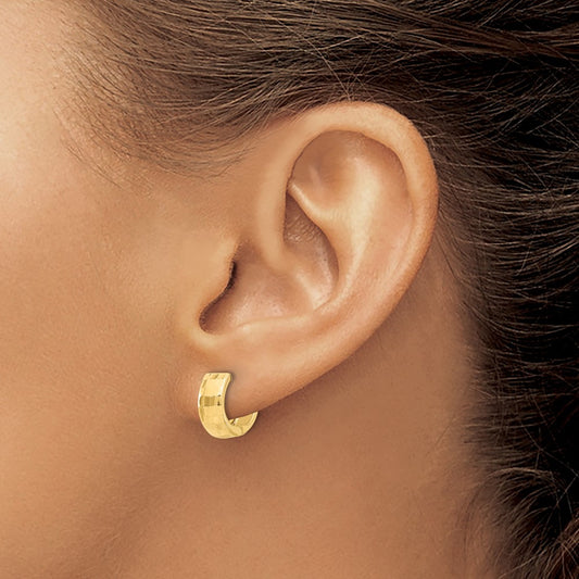 Polished and Diamond-cut Huggie Hoop Earrings — 14K Yellow Gold