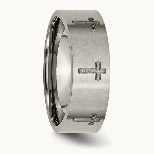 Brushed Cross Laser Design Flat Band — photo set