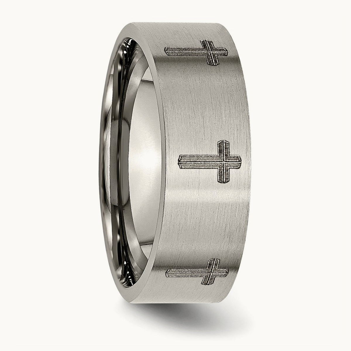 Brushed Cross Laser Design Flat Band — photo set (2)