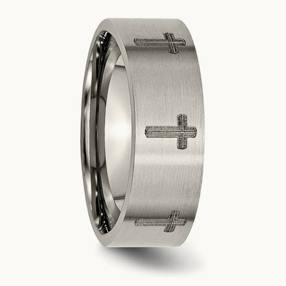 Brushed Cross Laser Design Flat Band — photo set (2)
