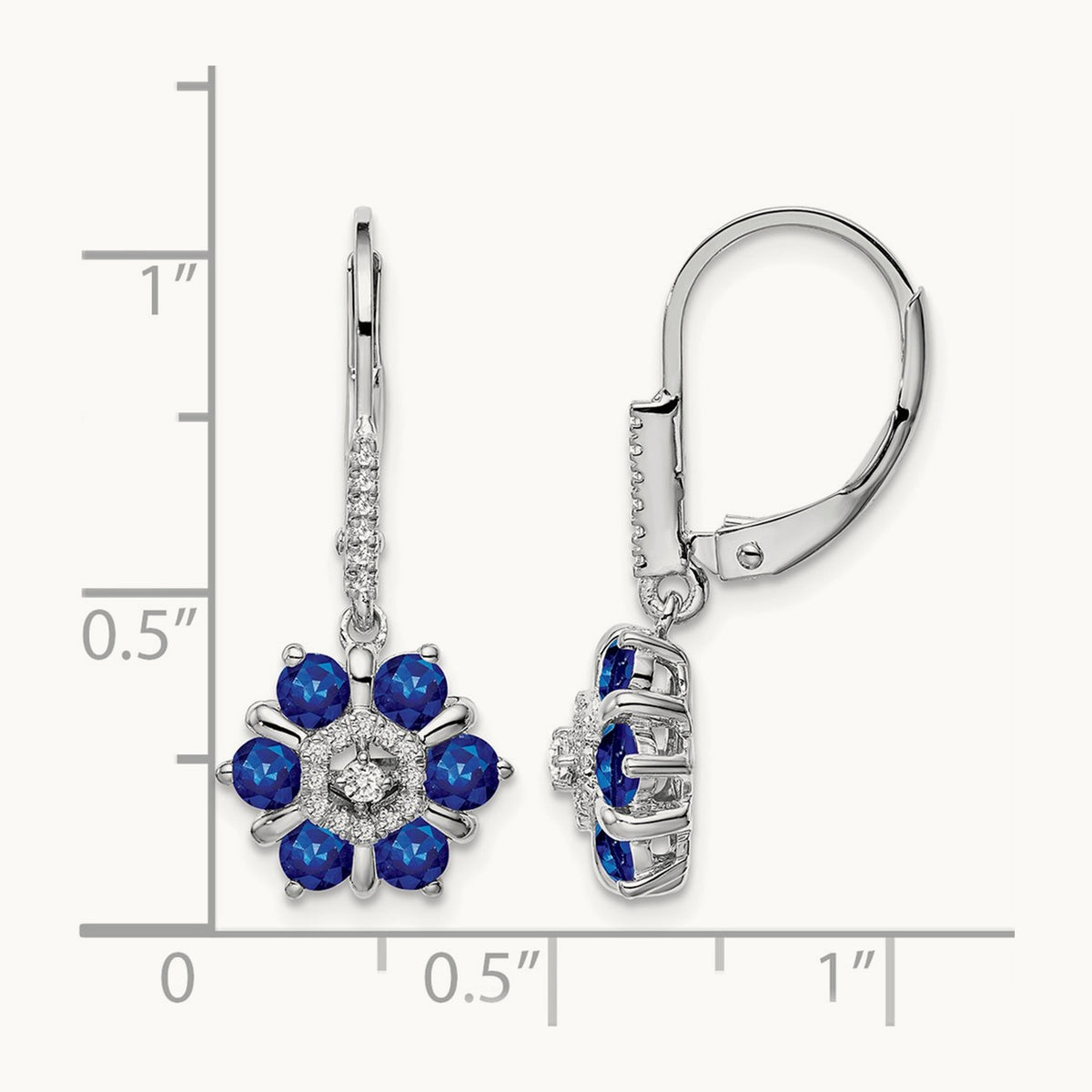 Sapphire and Diamond Leverback Earrings, 14K White Gold