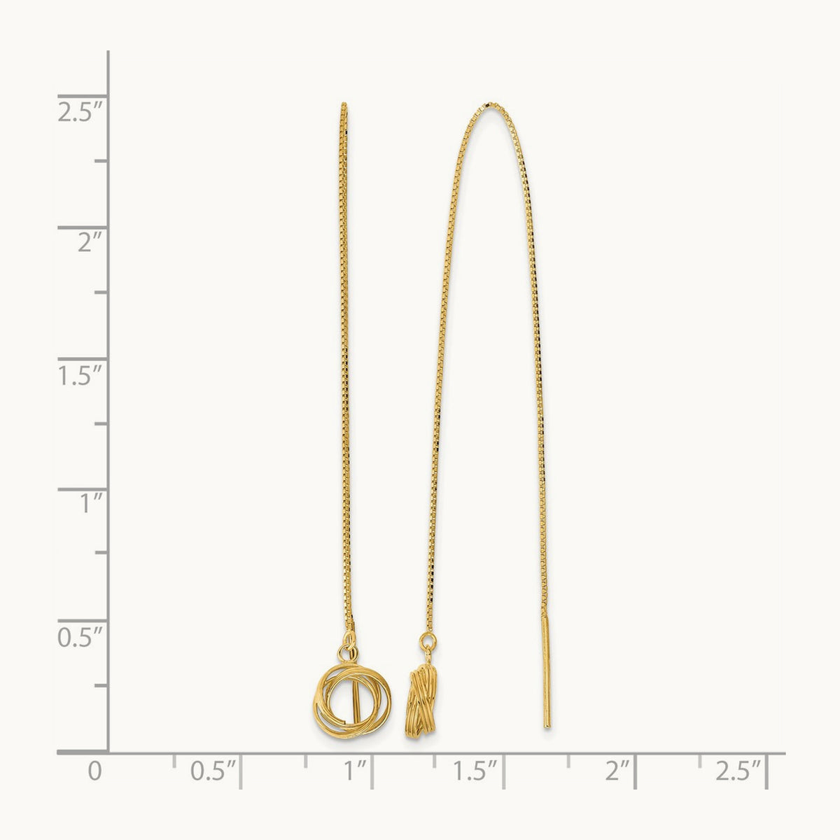 Polished Diamond Cut Box Chain Love Knot Threader Earrings, 14K
