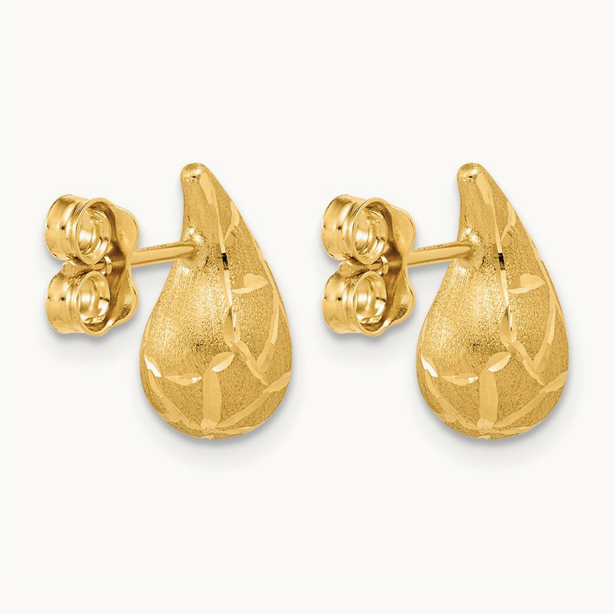 Polished/Brushed/Diamond-cut Puffed Teardrop Post Earrings — 12.5mm