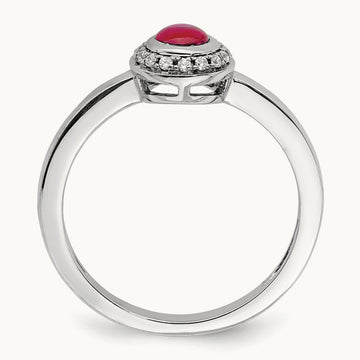 Diamond and Cabochon Ruby Ring, 14K White Gold