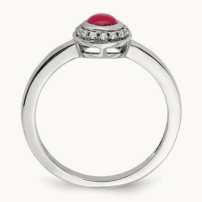 Diamond and Cabochon Ruby Ring, 14K White Gold