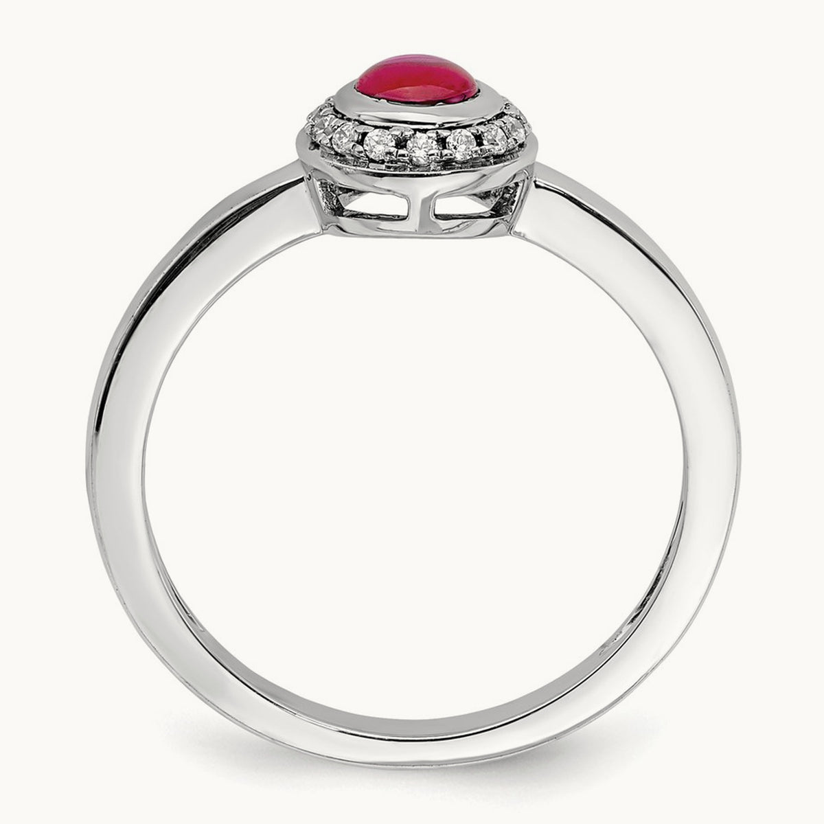 Diamond and Cabochon Ruby Ring, 14K White Gold