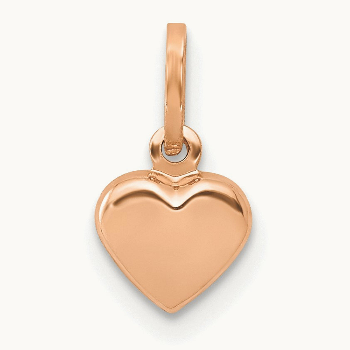 Polished 3-D Heart Charm — 14K Rose Gold