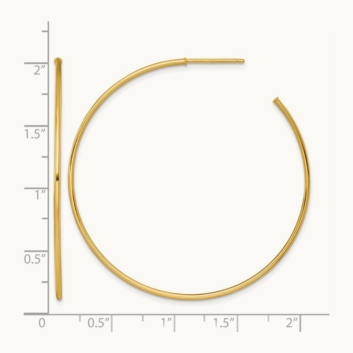 1.2 x Polished Post Hoop Earrings, 50mm, 14K