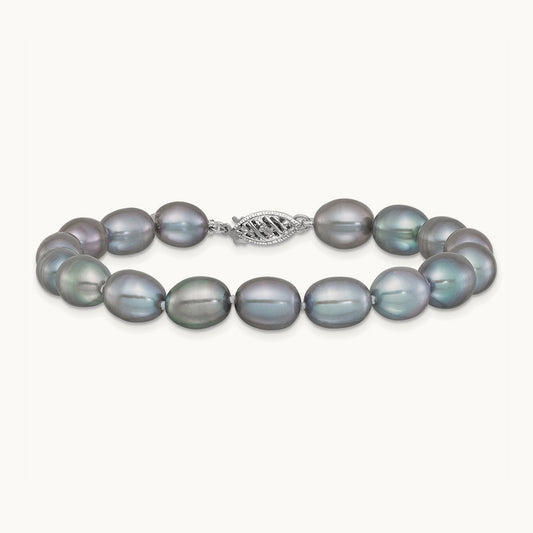 8- Grey Rice Freshwater Cultured Pearl Bracelet, 9mm, 14K White Gold